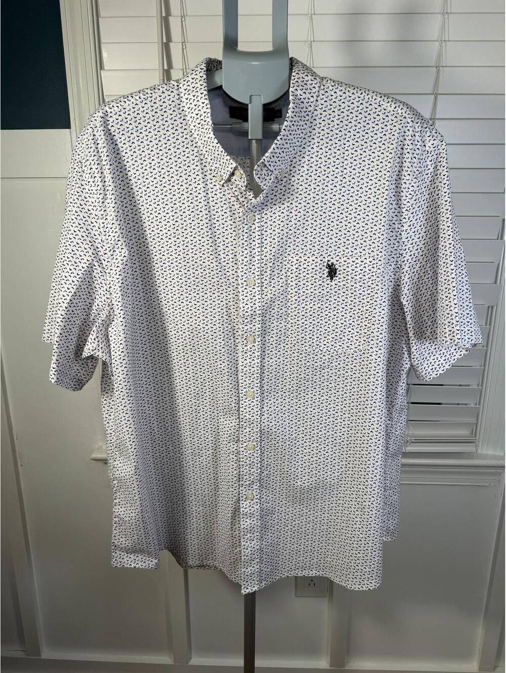 U.S. Polo Assn. Men's 3XL Short Sleeve Button Down Stretch Cotton White Print